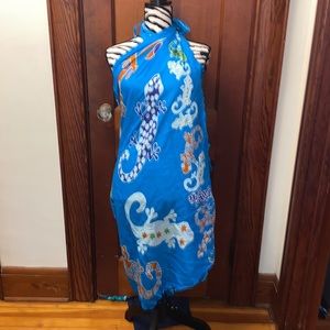 Blue with geckos swim sarong, one size made in Indonesia